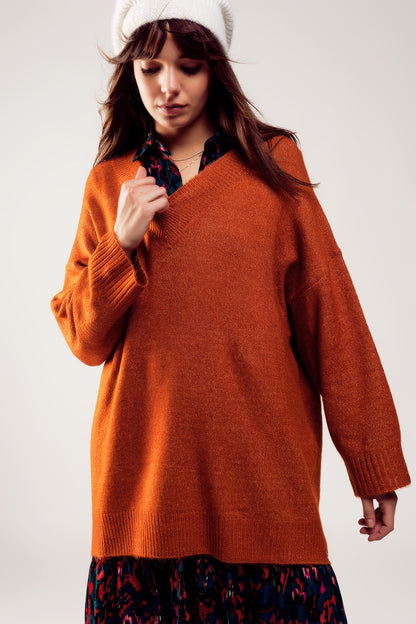Sueter vestido de pico extragrande en color naranja