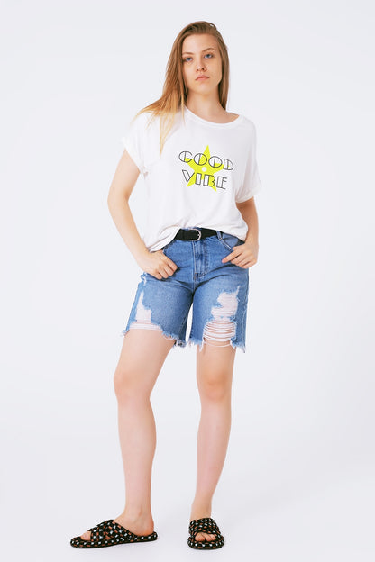 T-Camiseta Cuello barco Diseño amplio good vibe logo fluor