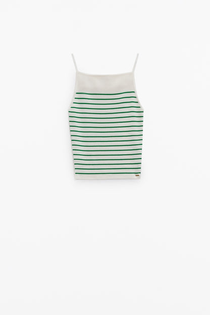 Top blanco con rayas verdes y tirantes finos