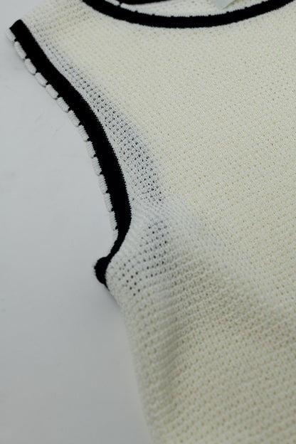Top blanco sin mangas de punto con detalle de ribete blanco y negro