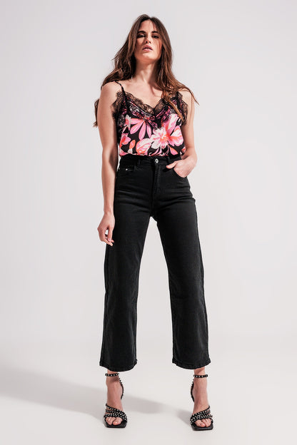 Top con estampado floral y ribetes de encaje