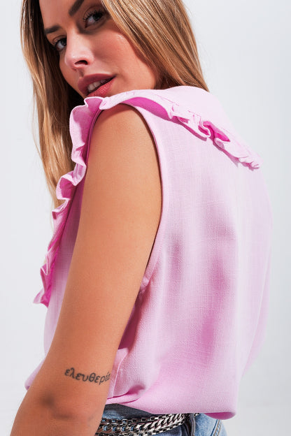 Top corto de corte amplio con cuello tipo babero rosa