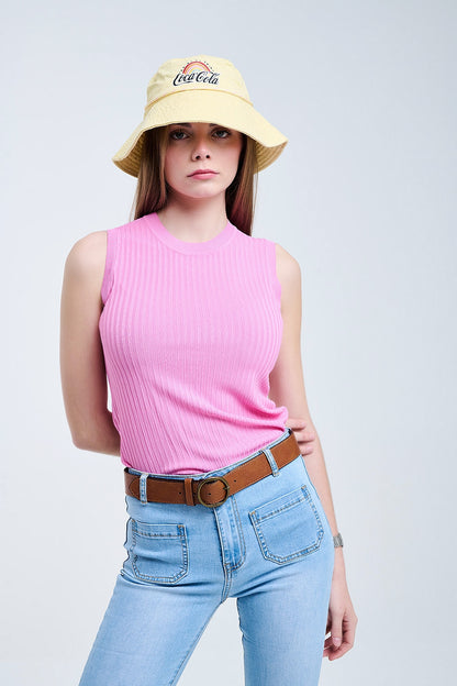 Top De Punto Sin Mangas En Rosa