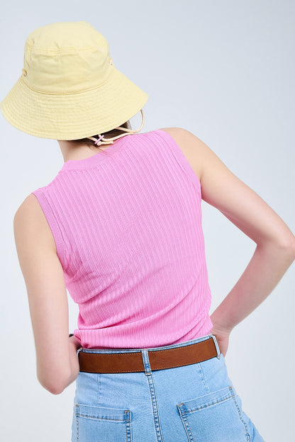Top De Punto Sin Mangas En Rosa