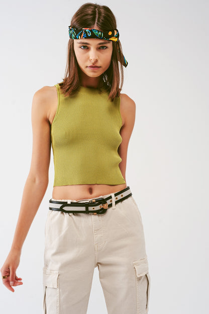 Q2 Top de punto sin mangas en verde militar