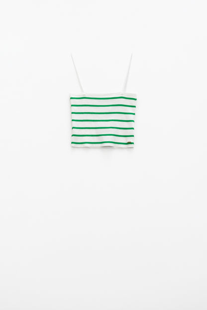 Top de rayas blancas y verdes con escote cuadrado