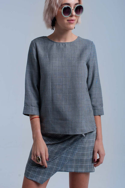 Top de tartán gris con cintas