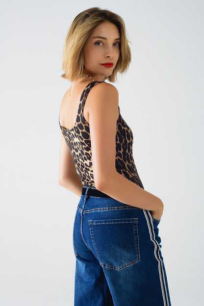 Top de tirantes de Spandex con estampado de leopardo