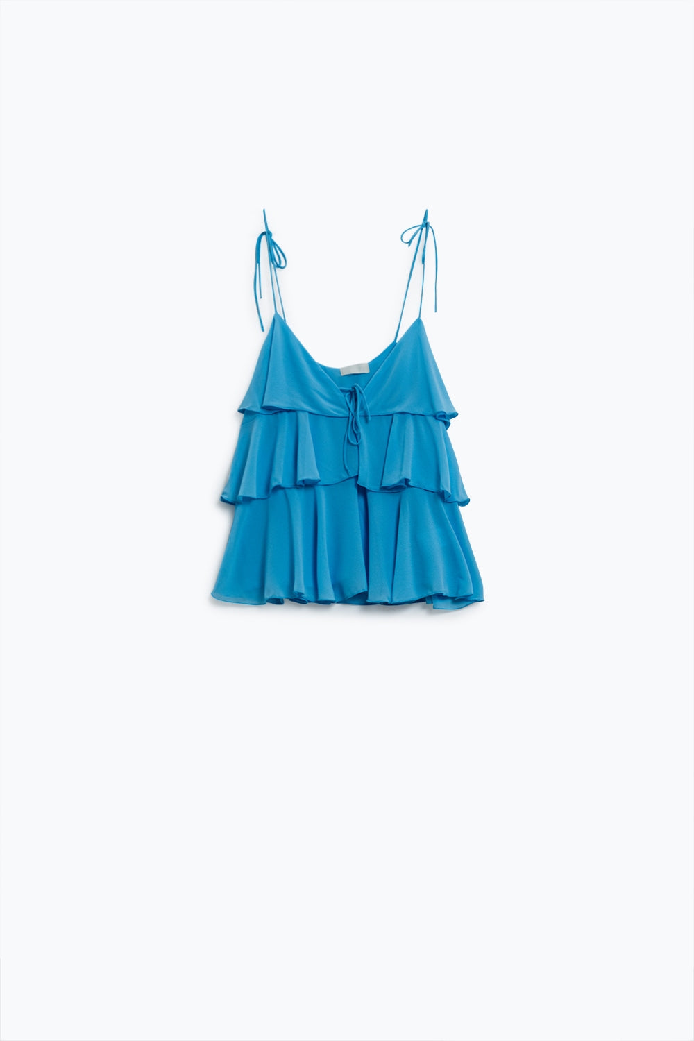 Top de volantes con tirantes finos en azul