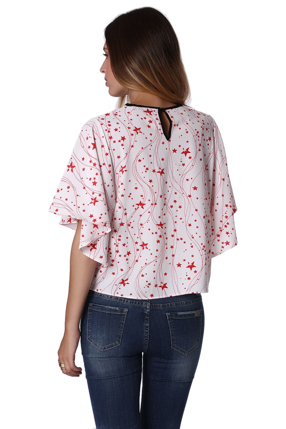 Top holgado con manga de ángel y estampado de estrellas negras