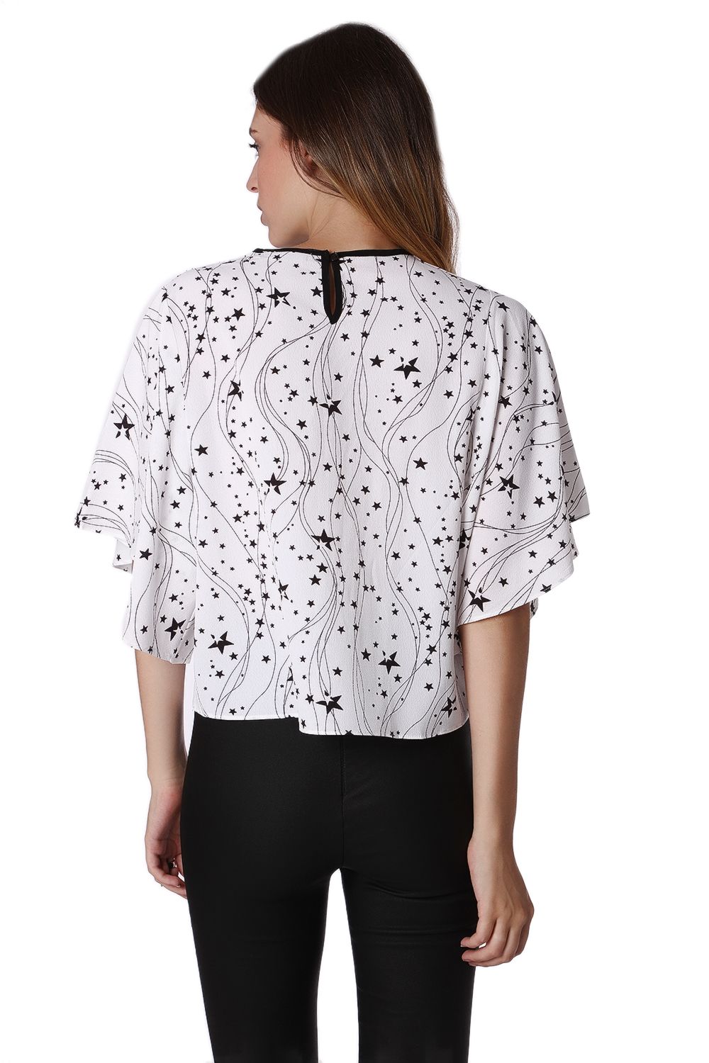 Top holgado con manga de ángel y estampado de estrellas negras