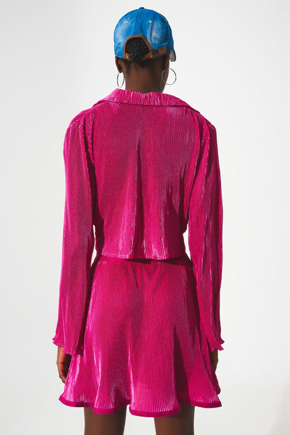 Top plisado anudado al frente en fucsia