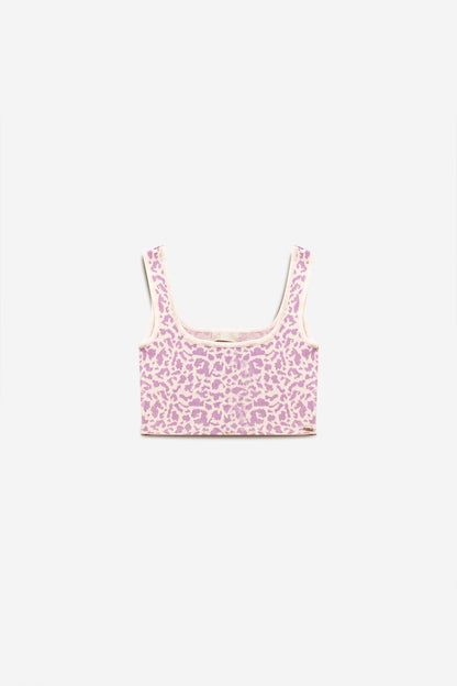 Top punto ligero en estampado animal lila