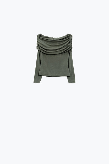 Top sin hombros Bodycon Verde khaki