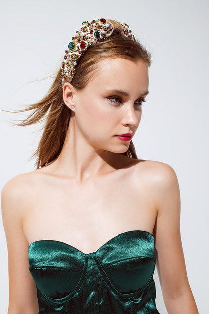 Top Sin Tirantes Estilo Corsé En Verde Esmeralda
