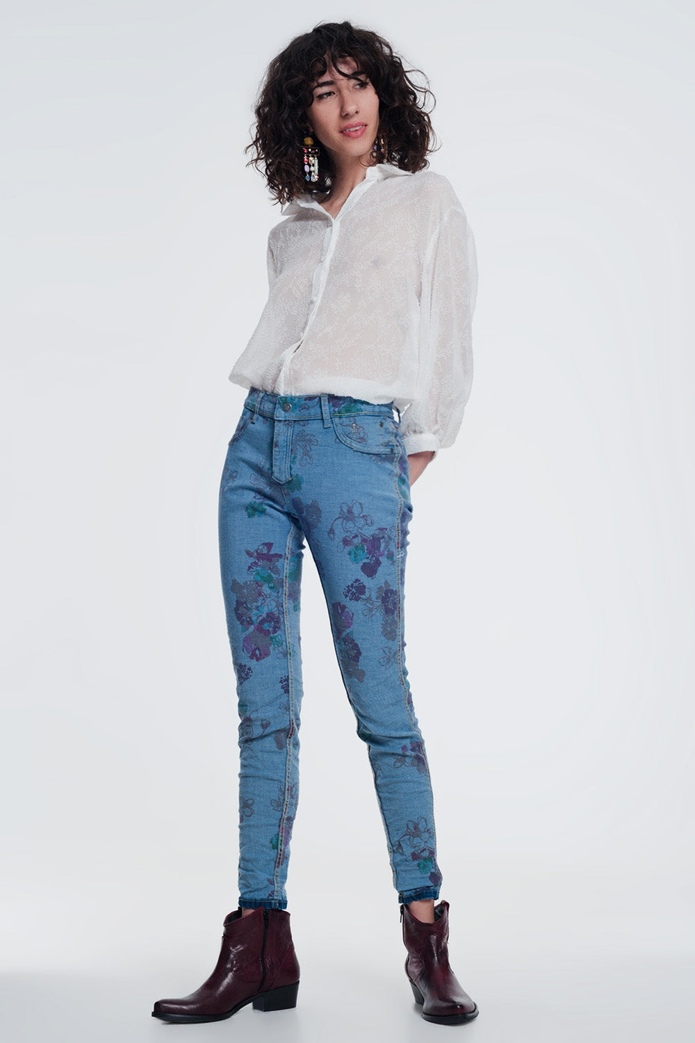 Vaquero reversible con estampado de flores