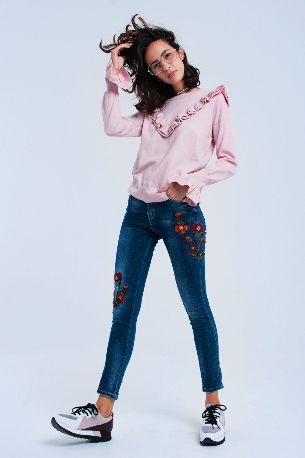 Vaquero skinny con flores