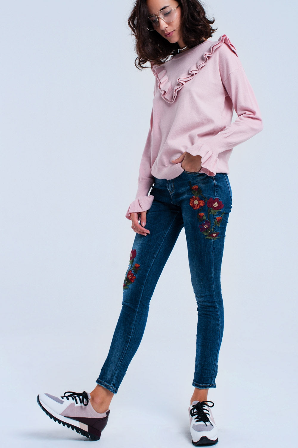 Vaquero skinny con flores