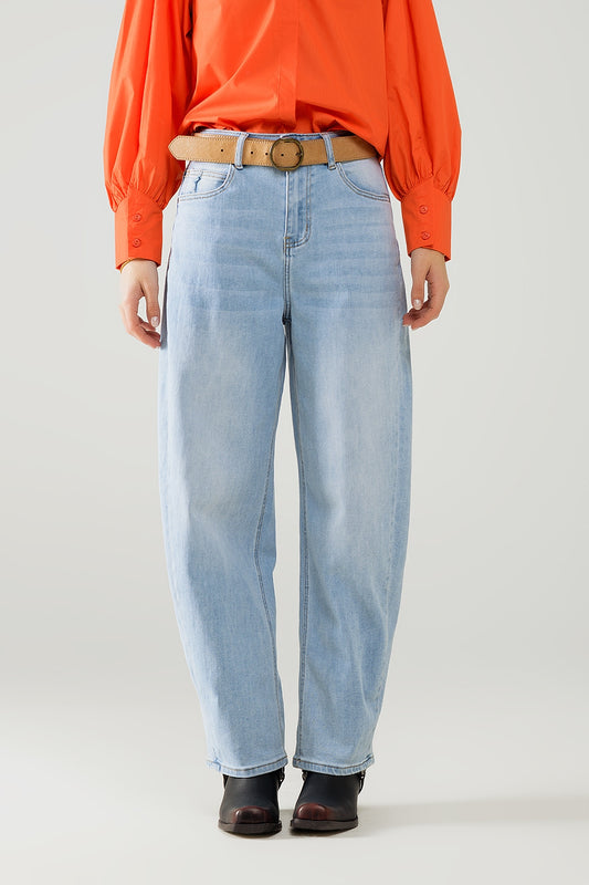 Q2 Vaqueros azul claro bubble Leg con cintura alta