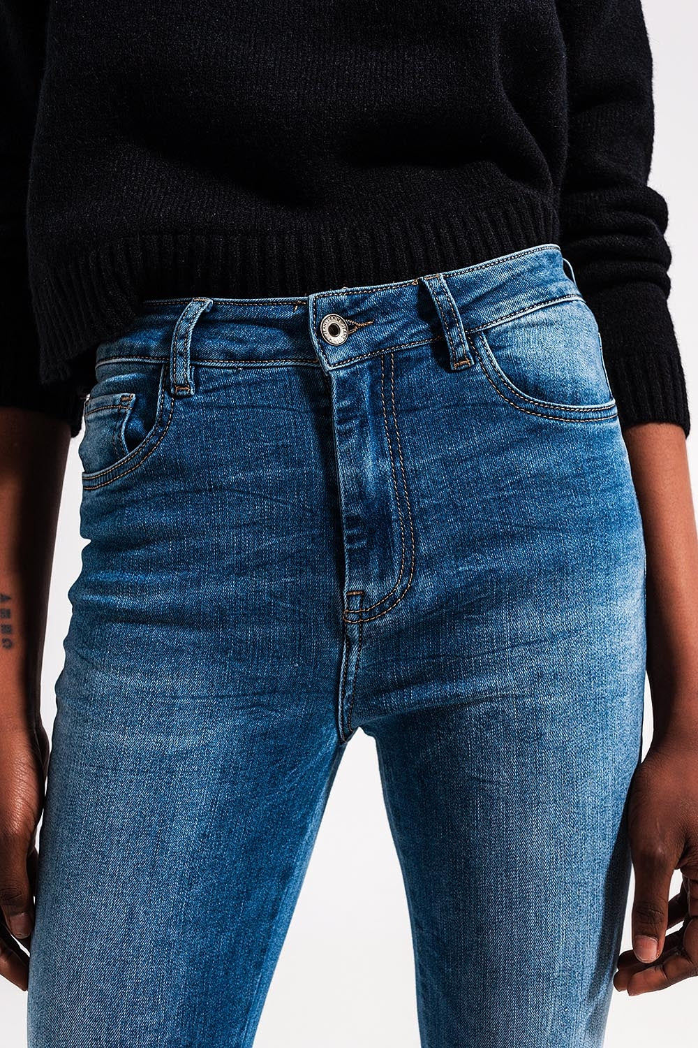 Vaqueros azul medio skinny mezcla de algodón elastico