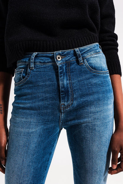 Vaqueros azul medio skinny mezcla de algodón elastico