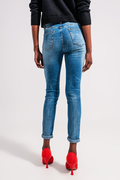 Vaqueros azul medio skinny mezcla de algodón elastico