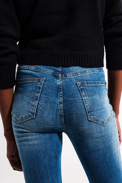 Vaqueros azul medio skinny mezcla de algodón elastico