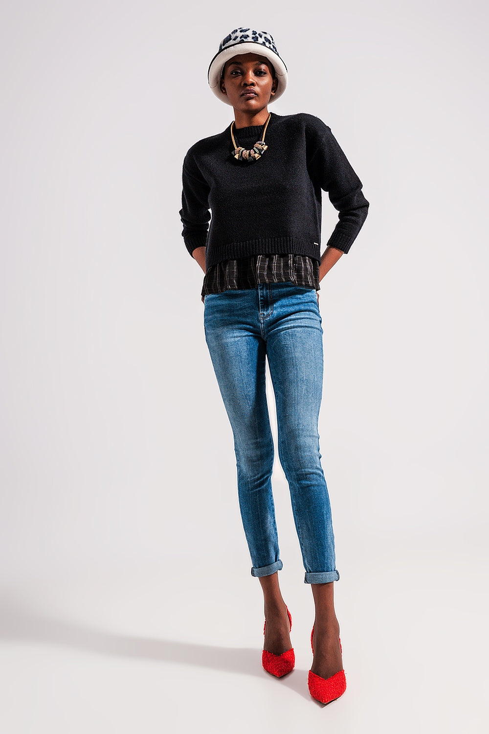 Vaqueros azul medio skinny mezcla de algodón elastico