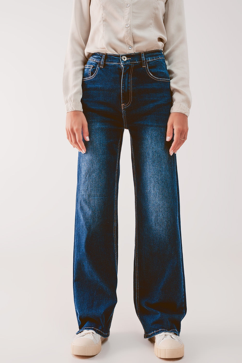 Q2 Vaqueros azules de pierna recta estilo años 90