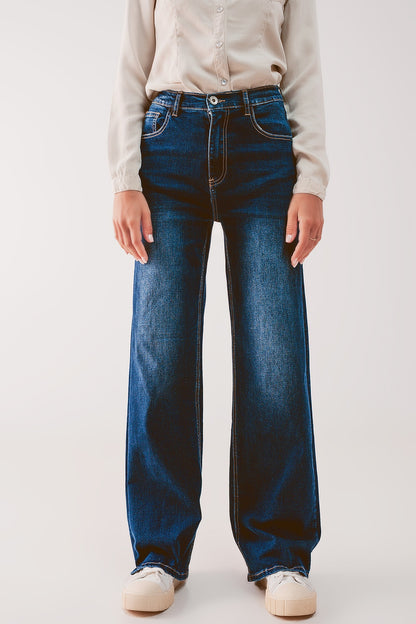 Q2 Vaqueros azules de pierna recta estilo años 90