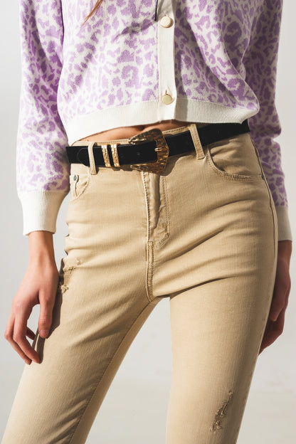 Vaqueros beige de talle alto y corte pitillo