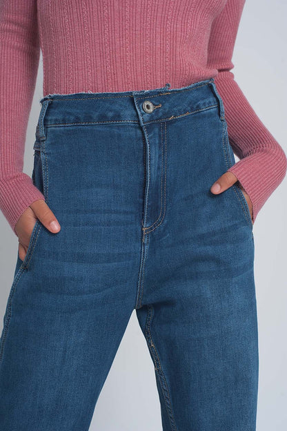Vaqueros Boyfriend abombados de talle alto en azul