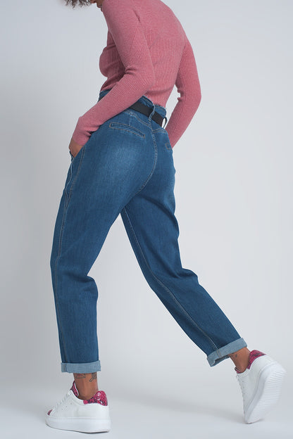 Vaqueros Boyfriend abombados de talle alto en azul