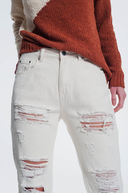 Vaqueros Boyfriend rasgados en beige