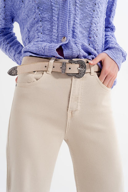 Vaqueros capri color beige de pernera ancha