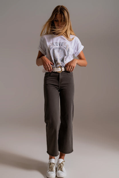 Vaqueros capri color gris de pernera ancha