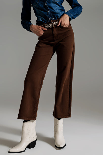 Vaqueros capri color marron de pernera ancha