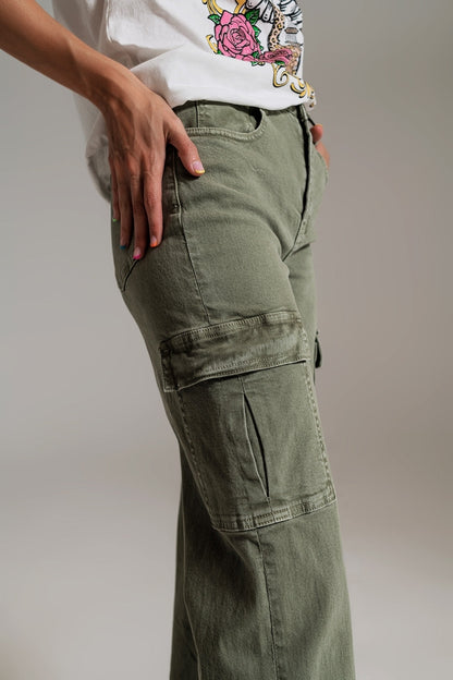 Vaqueros Cargo de pierna recta en verde oliva