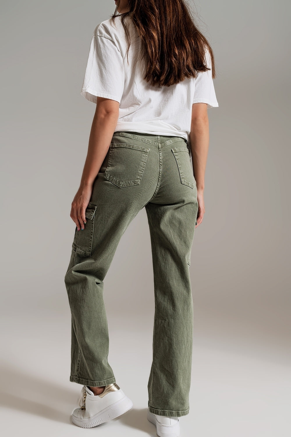 Vaqueros Cargo de pierna recta en verde oliva