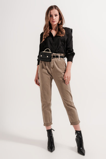 Vaqueros con cintura elástica paperbag en beige