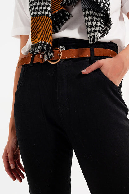Vaqueros con cintura elástica paperbag en negro