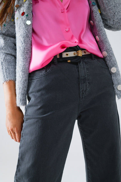 Vaqueros cropped wide leg grises