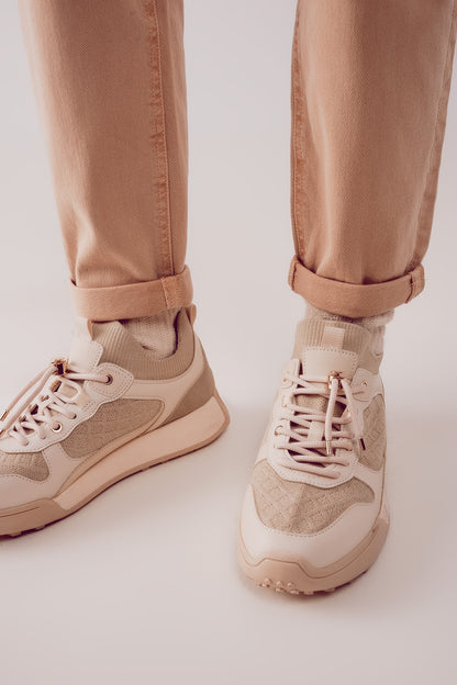 Vaqueros de algodón de talle medio en BEIGE