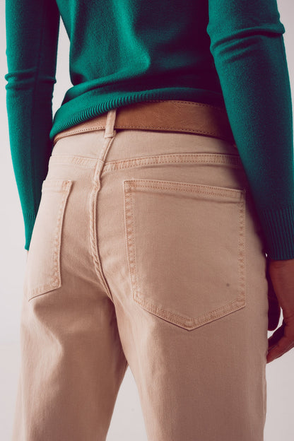 Vaqueros de algodón de talle medio en BEIGE