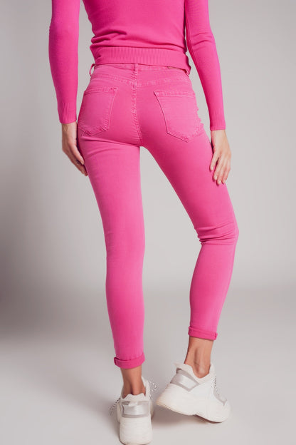 Vaqueros de talle alto color fucsia