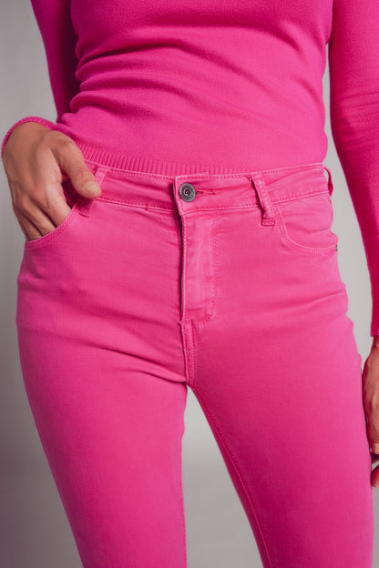 Vaqueros de talle alto color fucsia