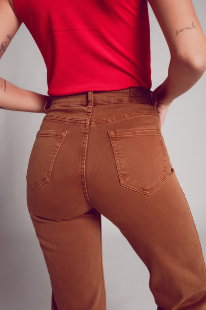 Vaqueros marrón camel de pernera ancha