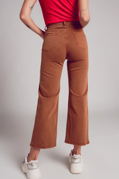 Vaqueros marrón camel de pernera ancha