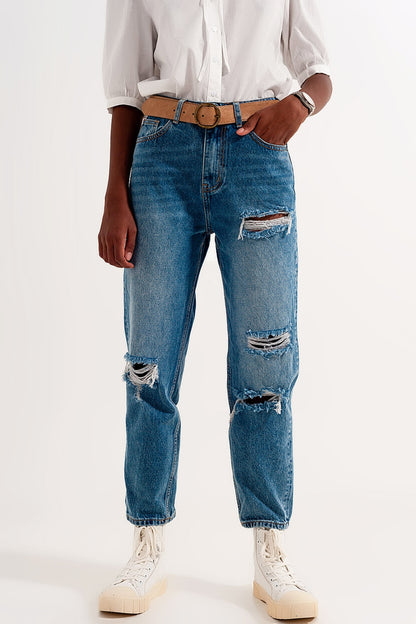 Vaqueros mom azules con rotos