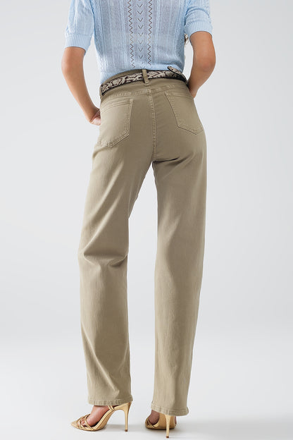 Vaqueros mom beige de tiro alto y corte holgado